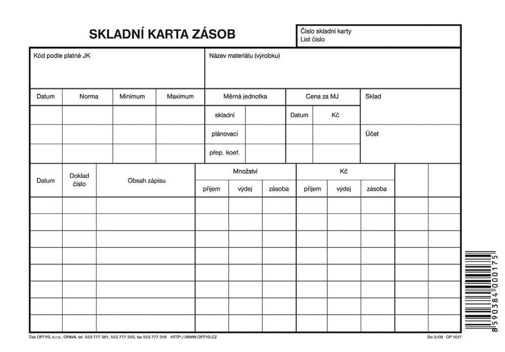 1017 Skladní karta zásob A5