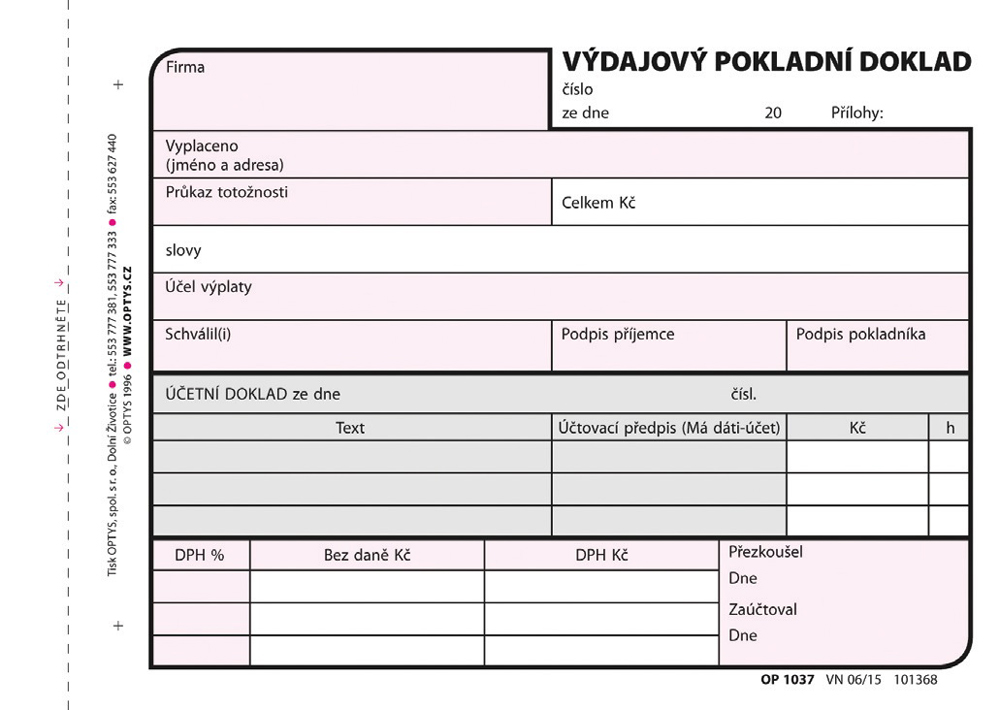 1037 Výdajový pokladní doklad A6/100l