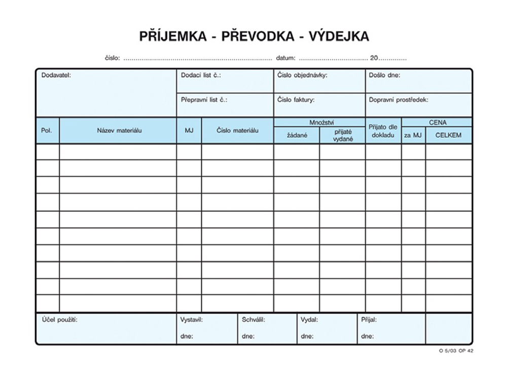 1042 Příjemka-převodka-výdejka A5/100l