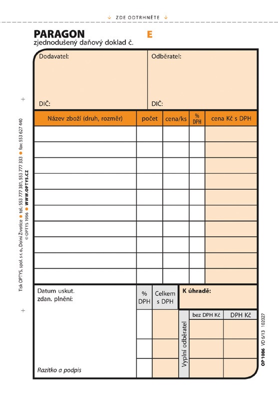 1086 Paragon daň.doklad A6 2x50 NCR číslovaný