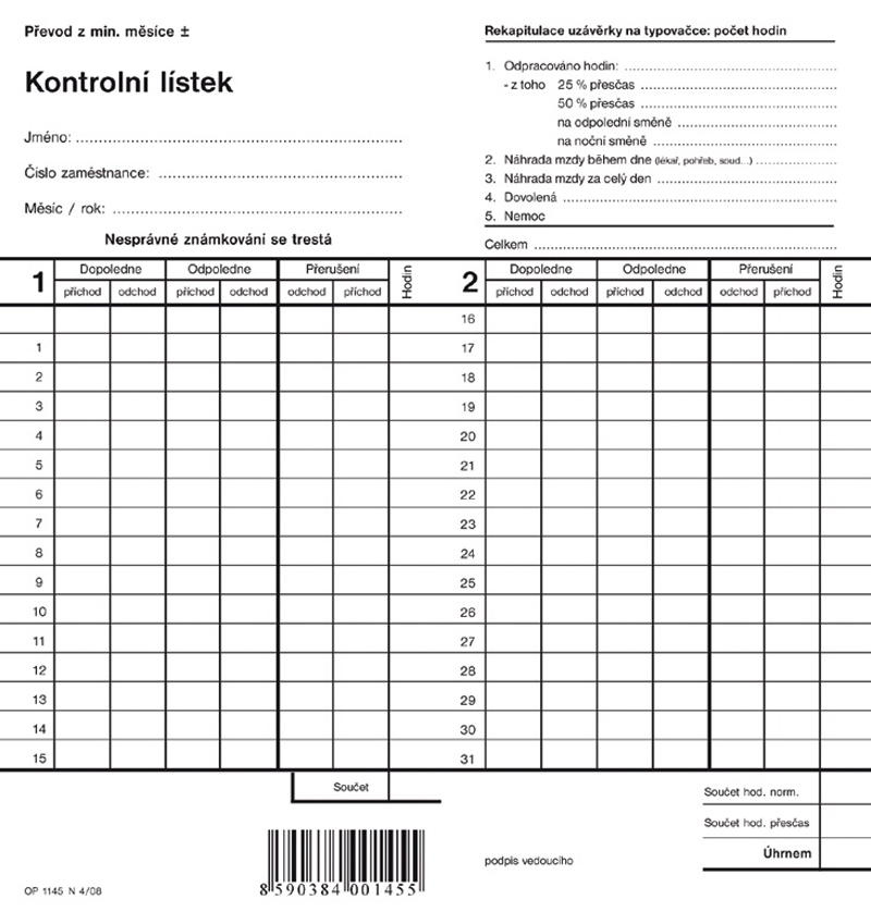 1145 Docházkový lístek (píchačka dvojitá)