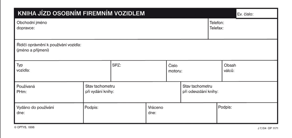 1172 Kniha jízd firemního vozidla A6