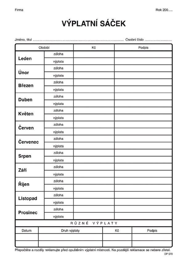 570 výplatní sáček