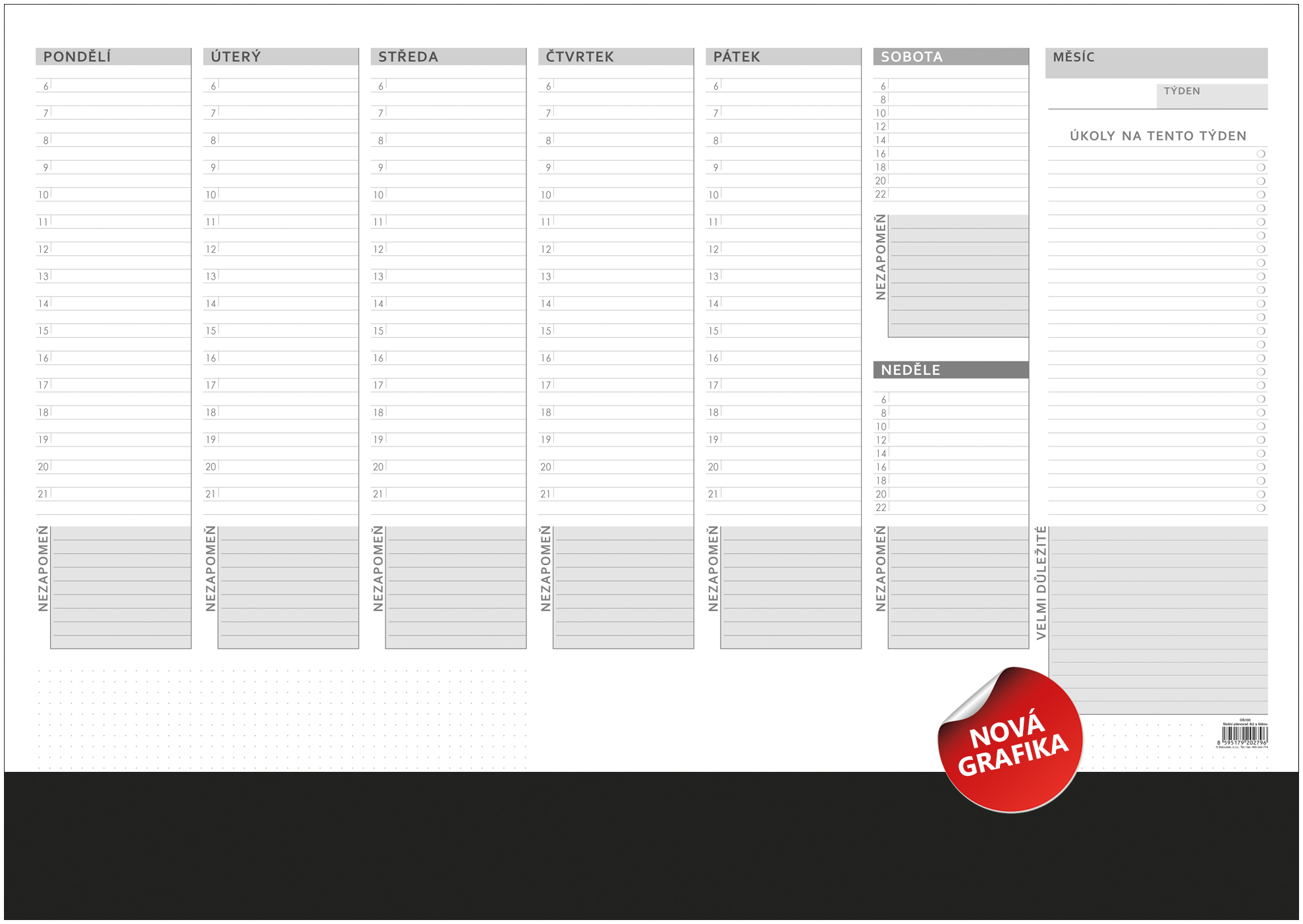 *B24  OS100  Stolní plánovač A2 - týd. mapa - s lištou - 50 listů