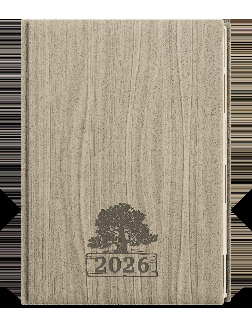 *B26  BDCk65-27-26  Denní diář - Ctirad s výsekem - Wood - A5 - světle hnědá ,    sobota a neděle zvlášť na stránce - krémový papír