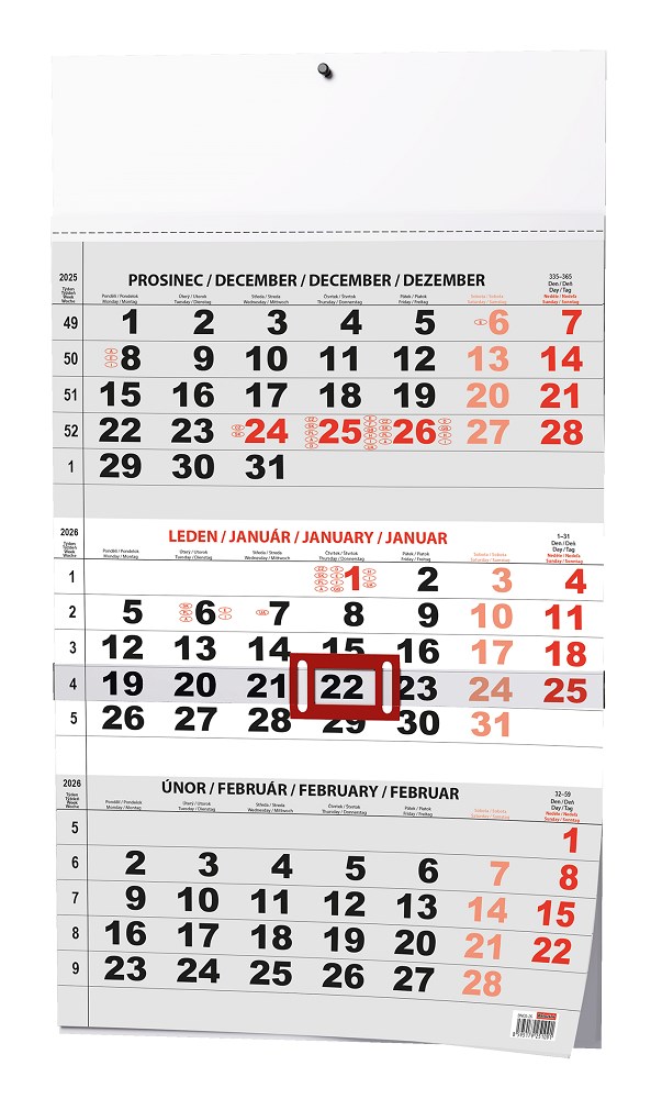 *B26  BNC0-26  Tříměsíční - A3 (s mezinárodními svátky) - černý
