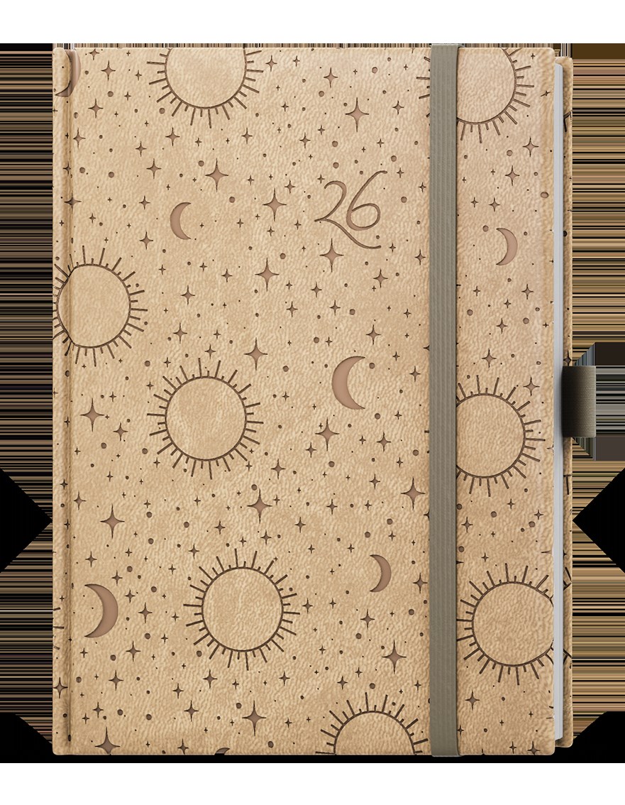 *B26  BTP62-10-26  Týdenní diář - Prokop - Vivella extra - B6 - béžová - Hvězdy , gumička + poutko světle béžová