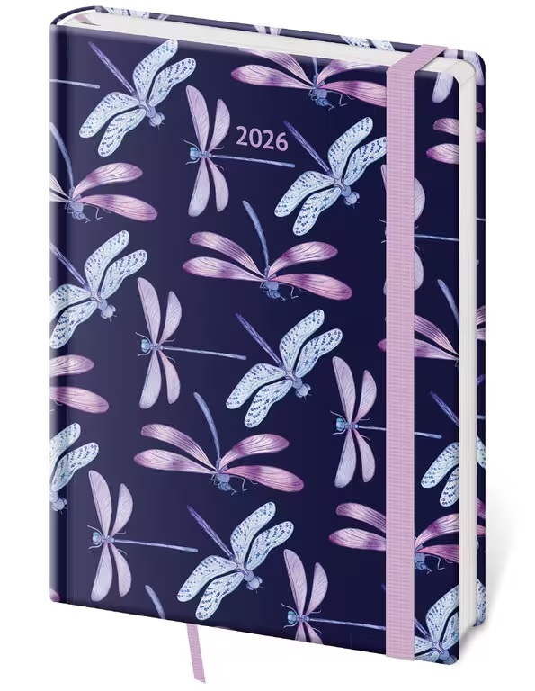 *H26  DV423-22-26   Diář týdenní A5 Vario - Dragonfly s gumičkou , 145x205