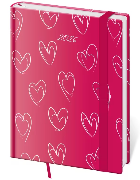 *H26  DV433-13-26   Diary weekly B6 Vario - Hearts s gumičkou , 120x165