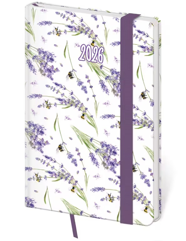 *H26  DV436-12-26   Diář týdenní kapesní Vario - Lavender s gumičkou , 90x140