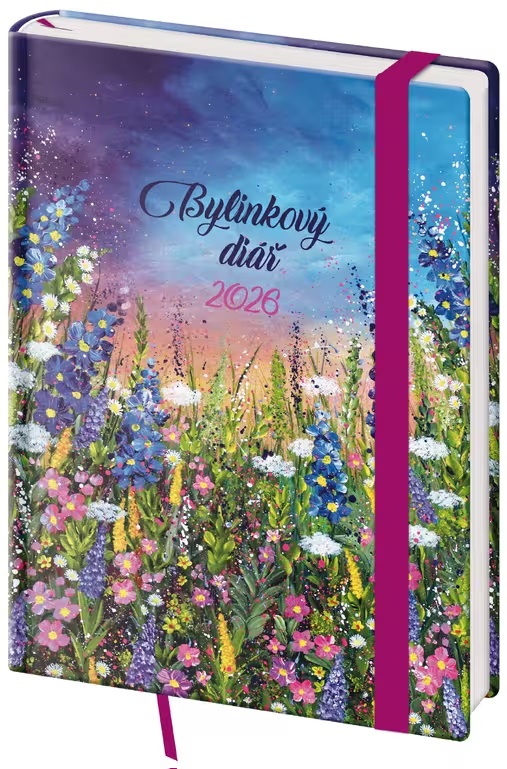 *H26  DZ439-1-26   Diář týdenní B6 bylinkový Meadow s gumičkou , 125x176