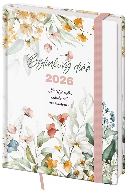 *H26  DZ439-2-26   Diář týdenní B6 bylinkový Flowers s gumičkou , 125x176