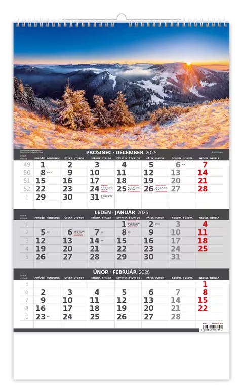 *H26  N203-26  nástěnný kalendář  Hory – 3měsíční/Hory – 3mesačné  , 315x450(70)