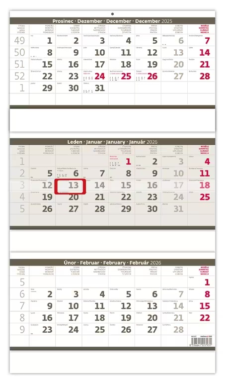 *H26  N207-26  nástěnný kalendář  Tříměsíční skládaný šedý , 315x555(35)