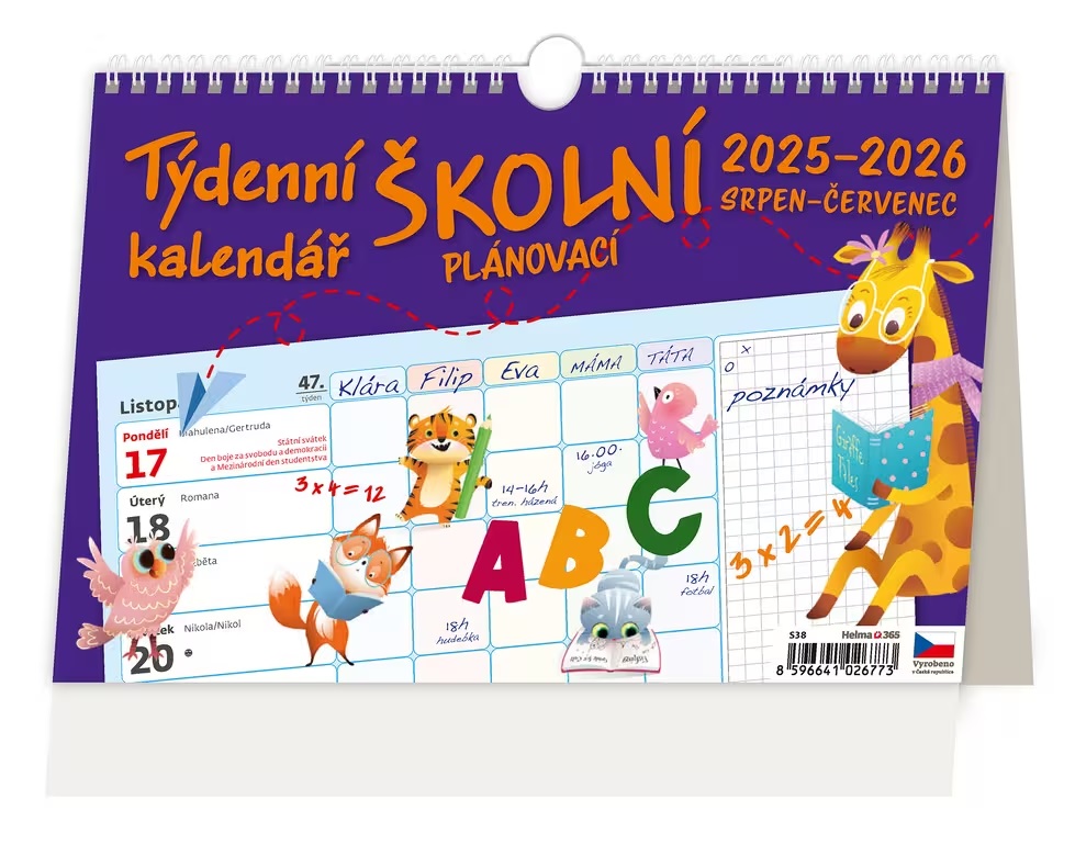 *H26  S38-26  stolní  Týdenní ŠKOLNÍ plánovací kalendář   NEW , 240x160(30)