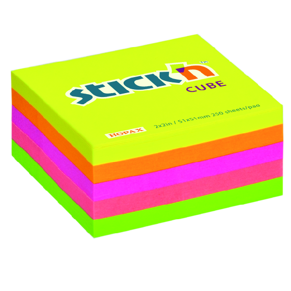 bloček samolepicí kostka 51x51mm, neon.mix 250 l. 21203